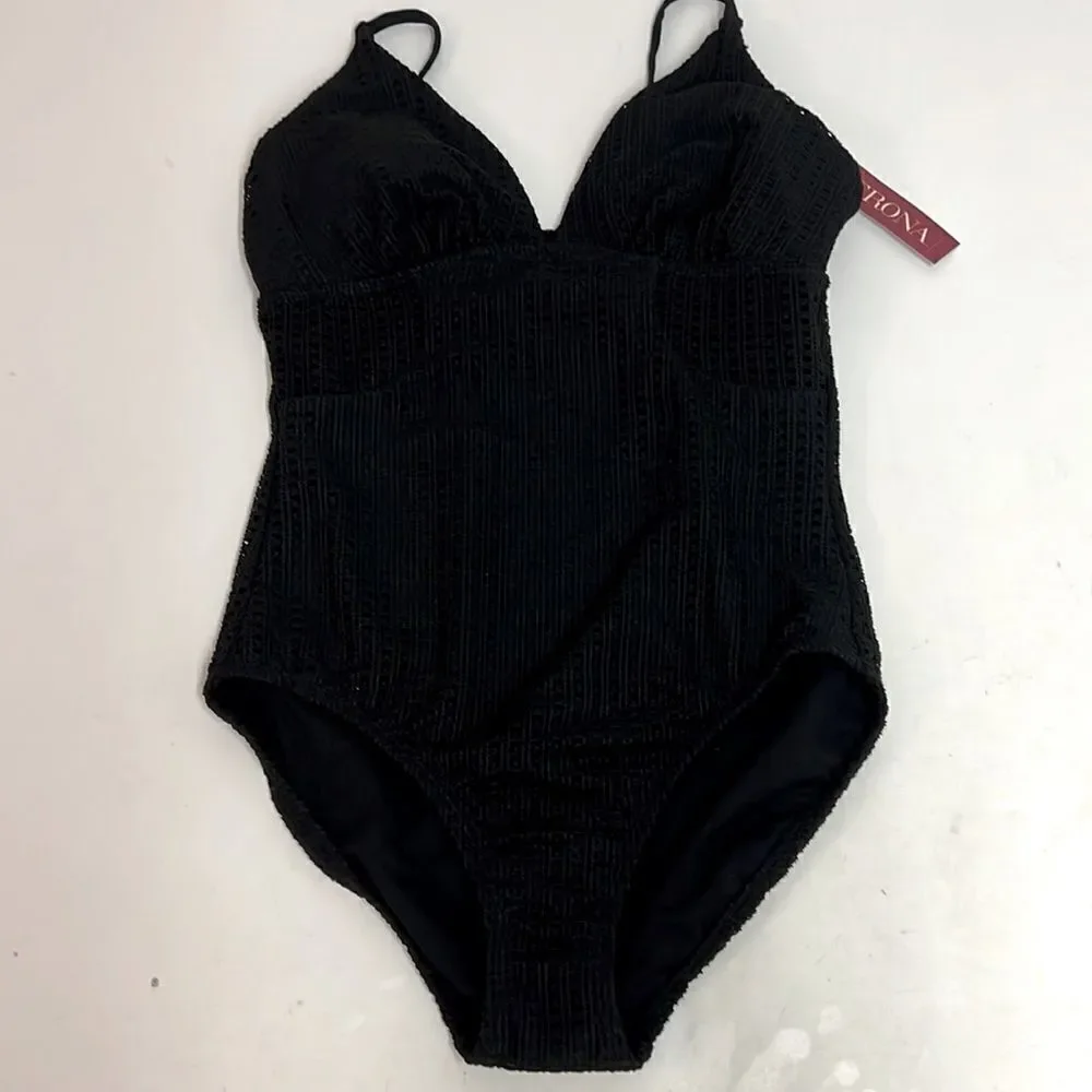 Merona Black Baker Weave Lace One Piece Swimsuit D22